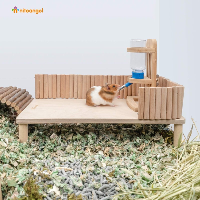 Niteangel Hamster Play Wooden Platform for Putting Small Animal's Food Bowl Drinking Bottle and Other cage Accessories (Rectangle - 7" Height) - Image 2